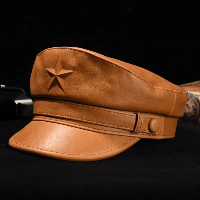 Leather Work Hat - Nieuwe legerpet voor heren Retro platte