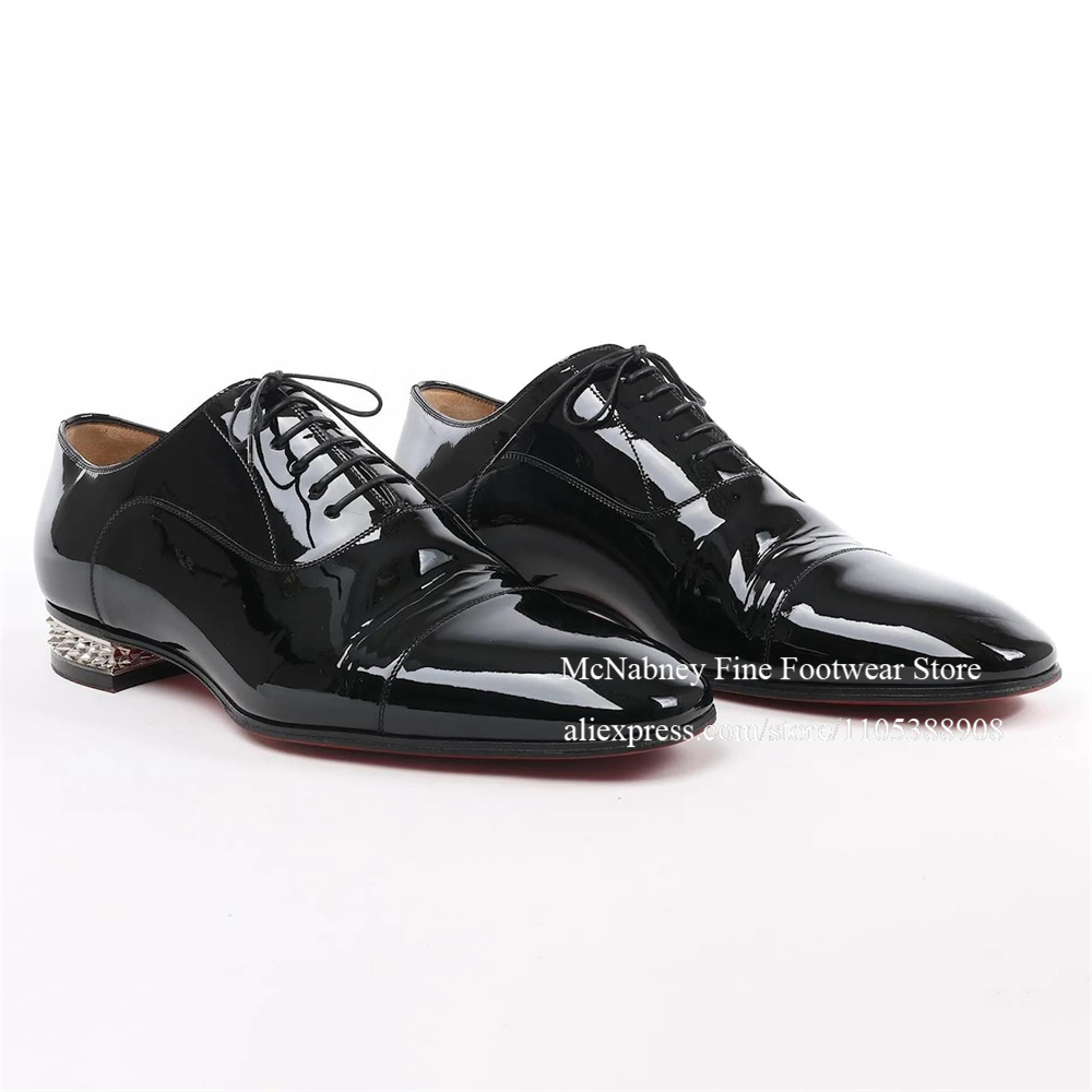 Leather Work Hat - Patentleren Oxford schoenen zwart met veters,