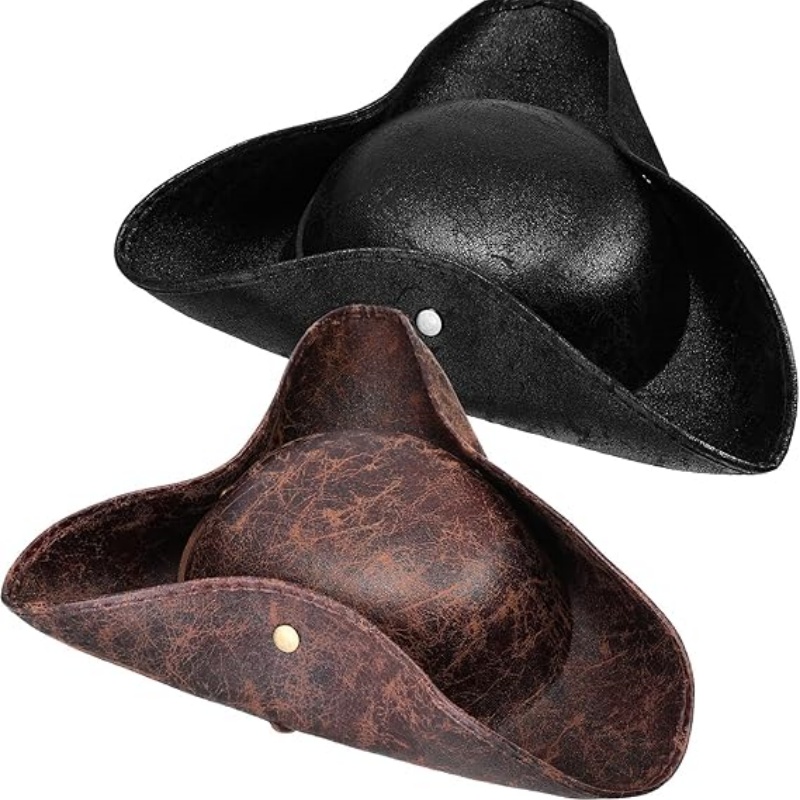 Leather Work Hat - Kunstleer Piratenhoed Vintage Rimpel Verontruste Tricorn