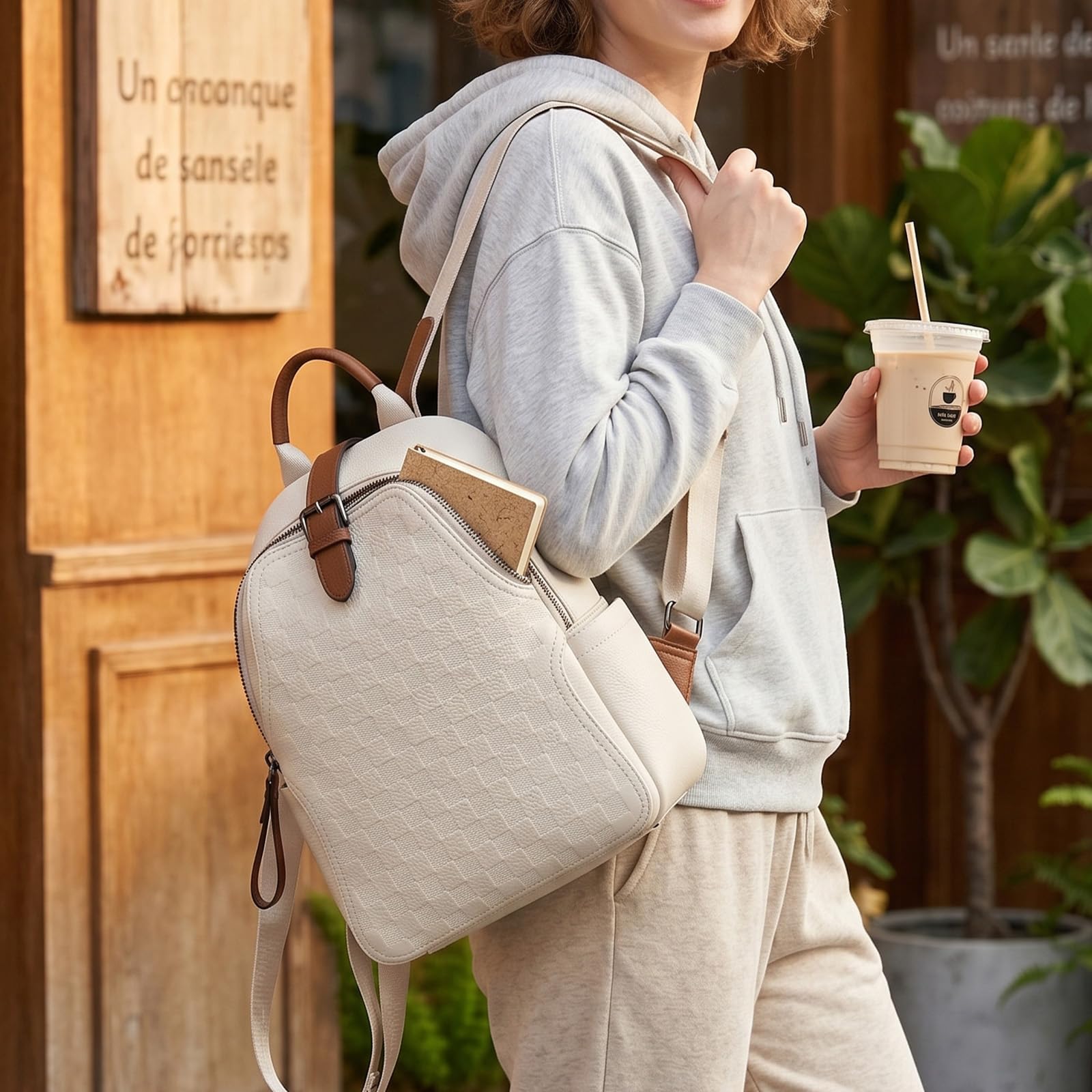 Leather Work Womens Backpack - Damesrugzak van PU-leer met reliëf en