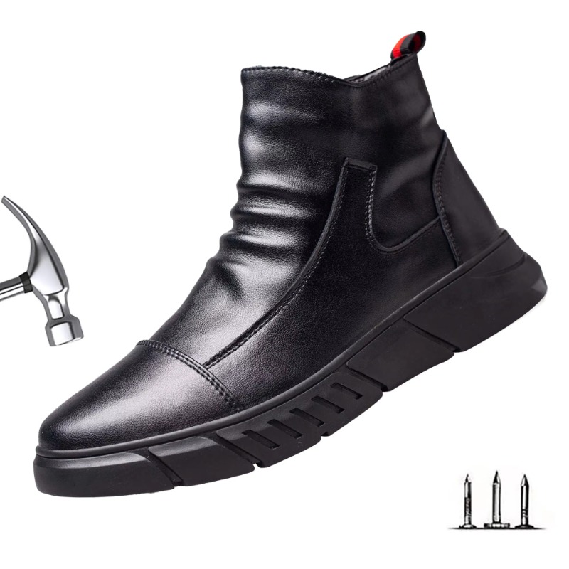Leather Work Hat - Mode 2025, Zwart Lederen Veiligheid Werkschoenen