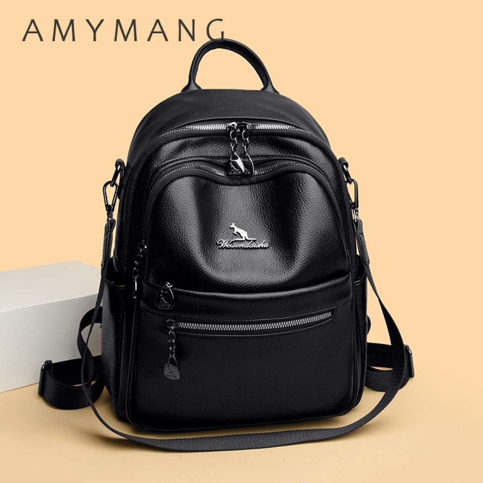 Leather Work Womens Backpack - Rugzak met kiezellederen textuur, 2-weg converteerbare