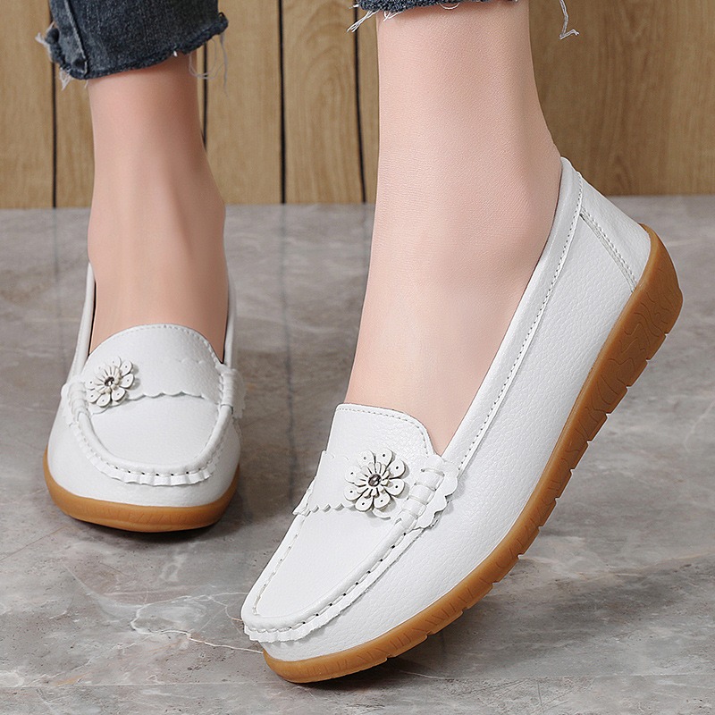 Leatherwork Flowers - Dames Mocassins Effen Kleur Leer Bloem