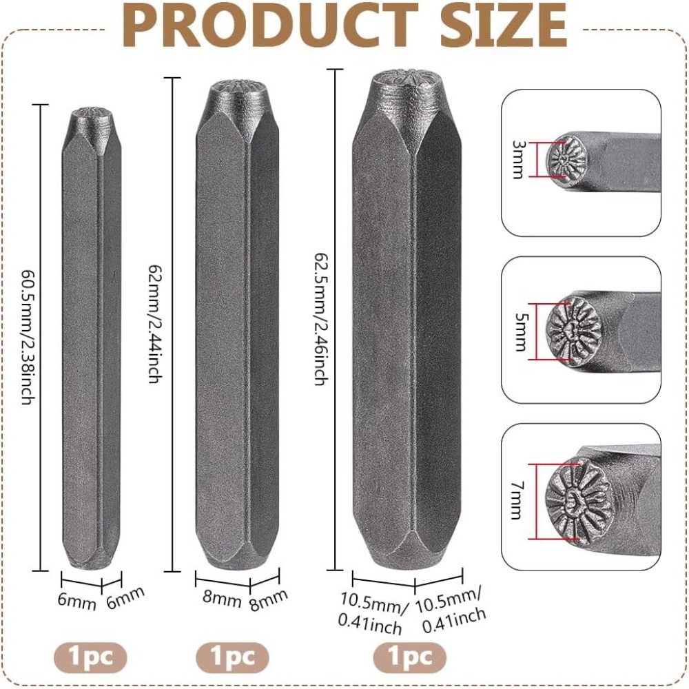 3 stuks metalen punch-stempel  - Leatherwork Art recensie en prijs